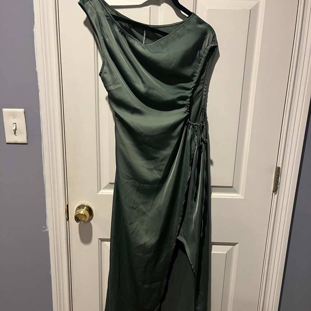 Green one shoulder dress